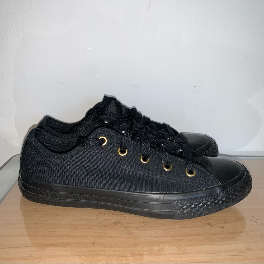 Converse Black/Gold Shoes Kids Size 3 “Coop” White Letters
